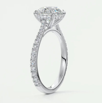 Custom made juliette round hidden halo cathedral engagement ring | diamond lab