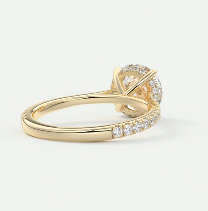 Custom made juliette round hidden halo cathedral engagement ring | diamond lab