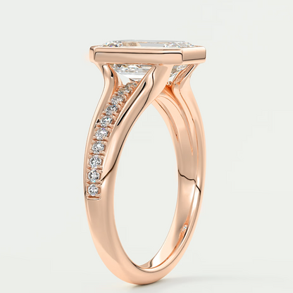 Custom made neriah emerald bezel set engagement ring | split shank | diamond lab