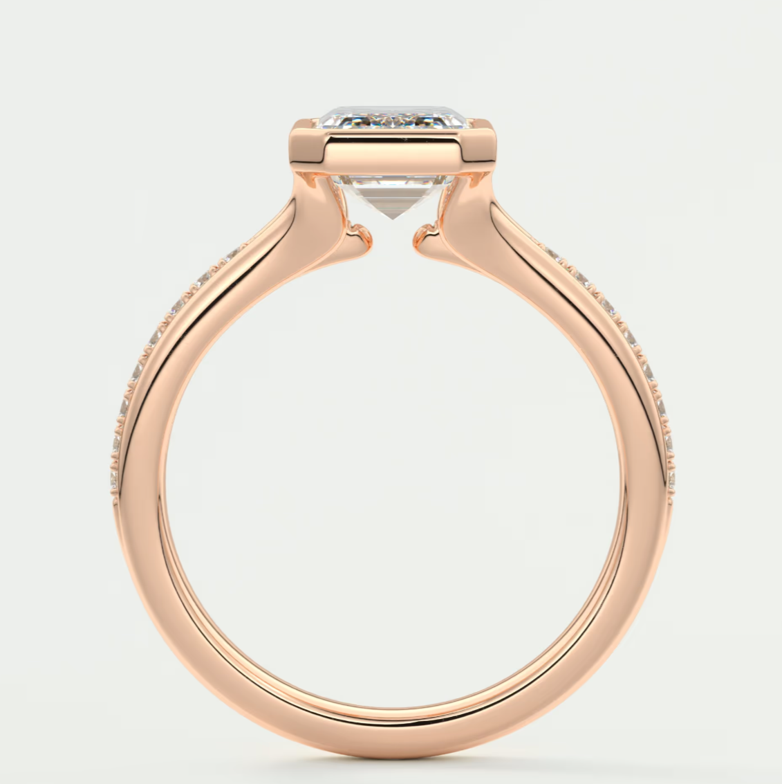 Custom made neriah emerald bezel set engagement ring | split shank | diamond lab