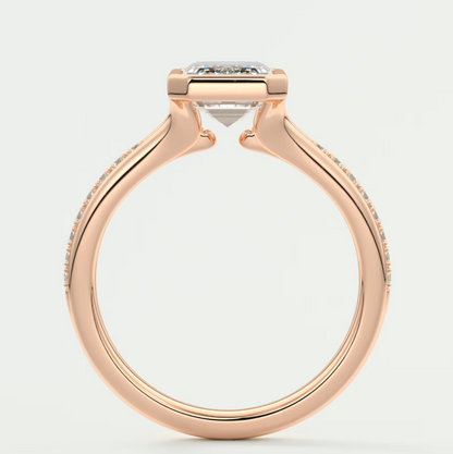 Custom made neriah emerald bezel set engagement ring | split shank | diamond lab