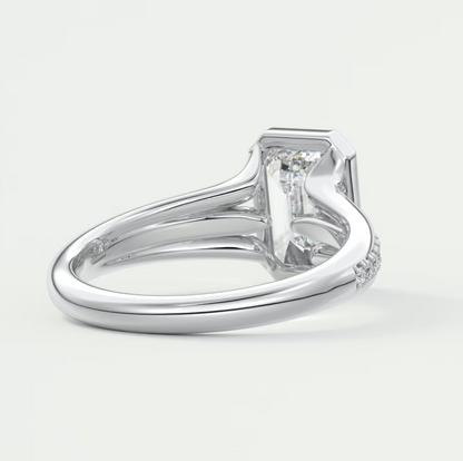 Custom made neriah emerald bezel set engagement ring | split shank | diamond lab