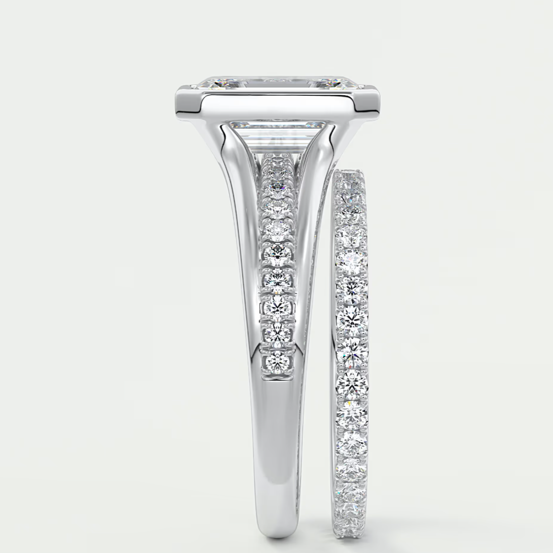 Custom made neriah emerald bezel set engagement ring | split shank | diamond lab