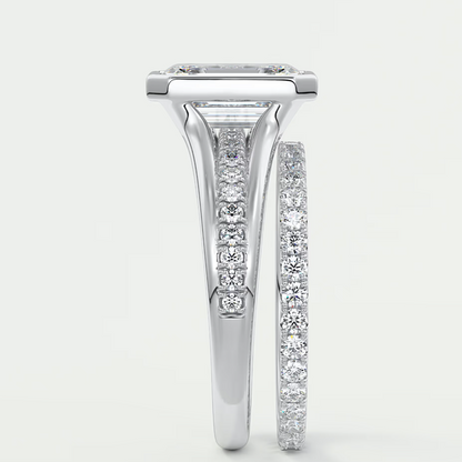 Custom made neriah emerald bezel set engagement ring | split shank | diamond lab