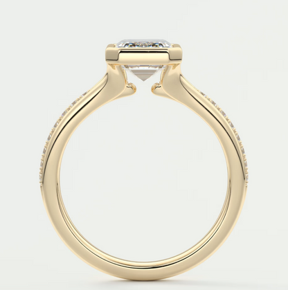 Custom made neriah emerald bezel set engagement ring | split shank | diamond lab