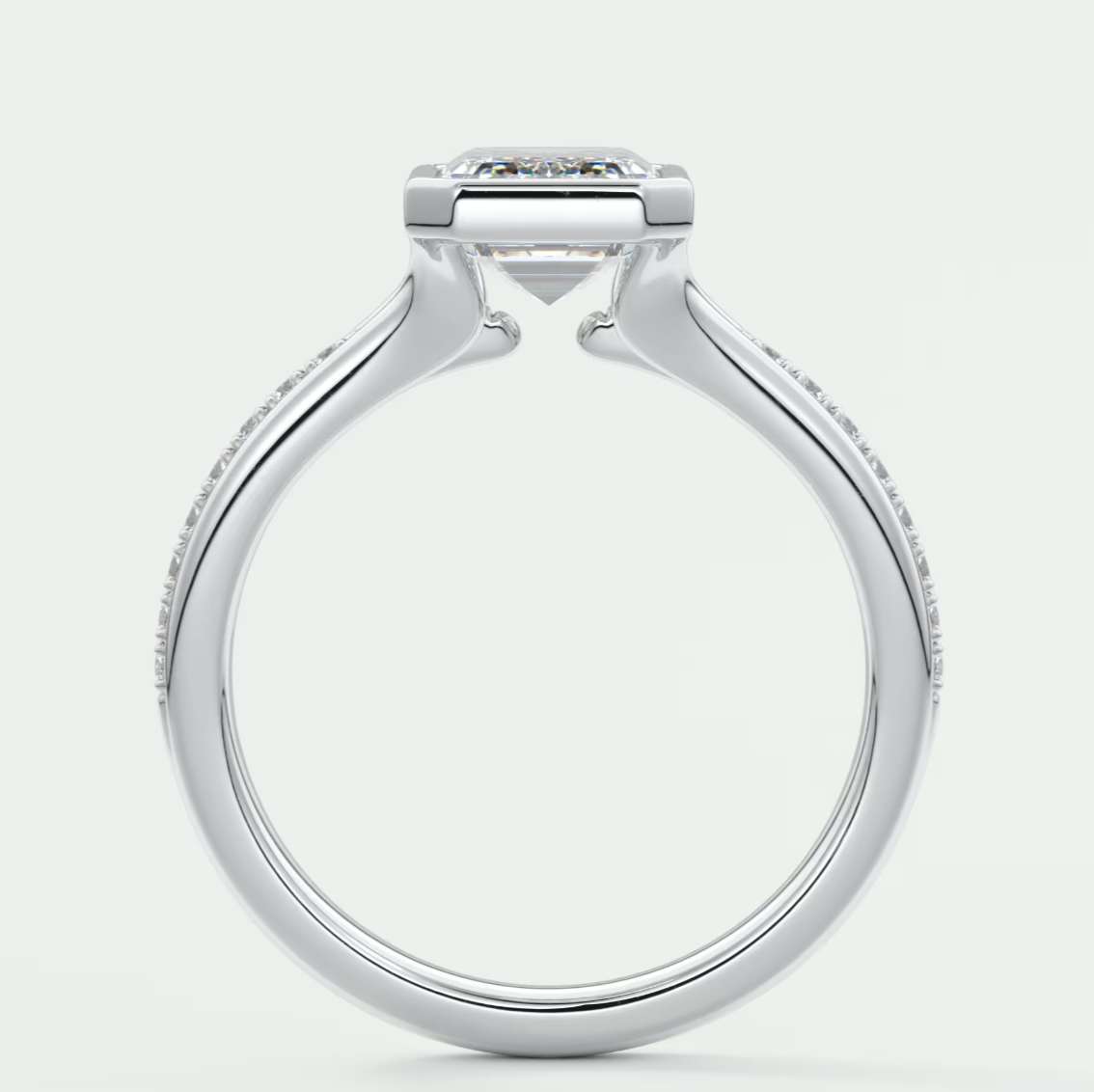 Custom made neriah emerald bezel set engagement ring | split shank | diamond lab