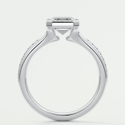 Custom made neriah emerald bezel set engagement ring | split shank | diamond lab