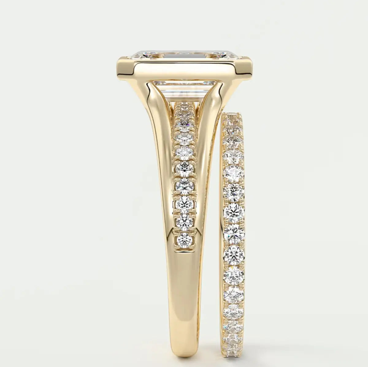 Custom made neriah emerald bezel set engagement ring | split shank | diamond lab