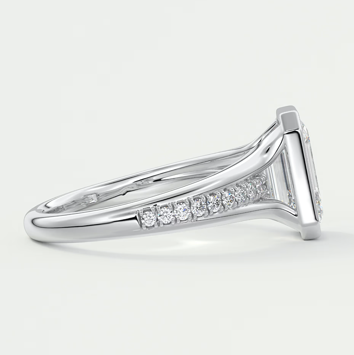 Custom made neriah emerald bezel set engagement ring | split shank | diamond lab