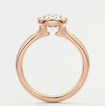 Custom made neriah oval bezel set engagement ring | split shank | diamond lab