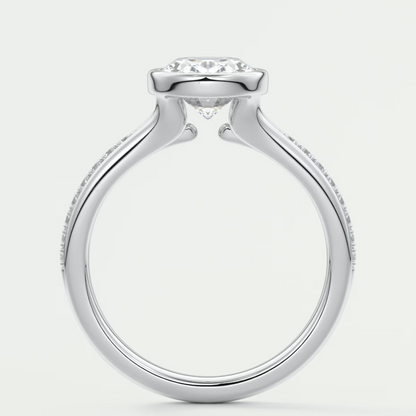 Custom made neriah oval bezel set engagement ring | split shank | diamond lab
