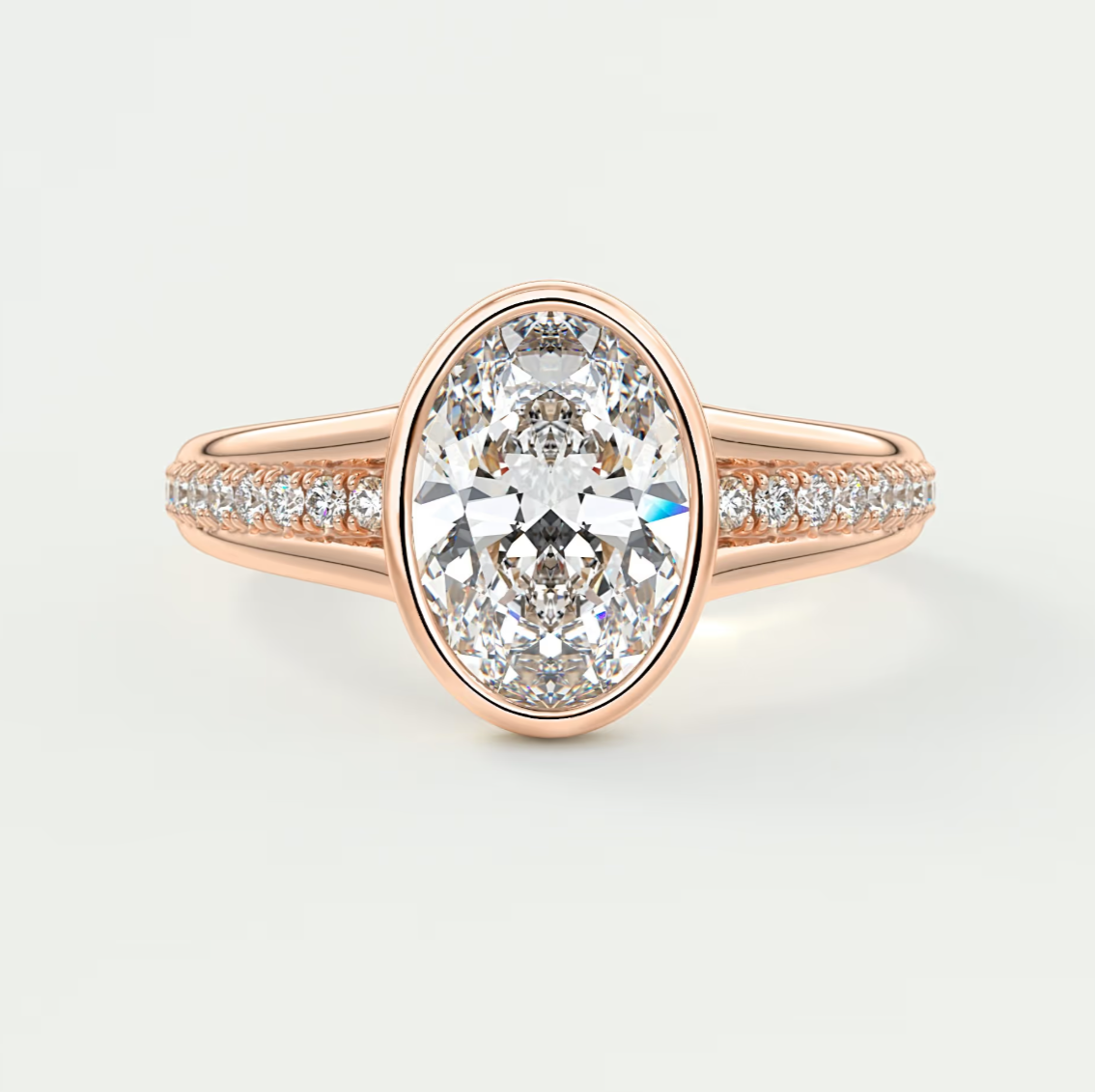 Custom made neriah oval bezel set engagement ring | split shank | diamond lab
