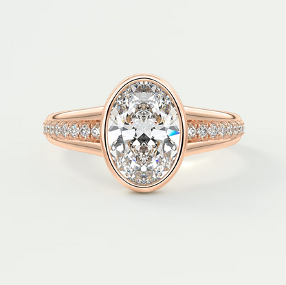 Custom made neriah oval bezel set engagement ring | split shank | diamond lab