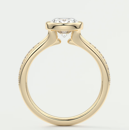 Custom made neriah oval bezel set engagement ring | split shank | diamond lab