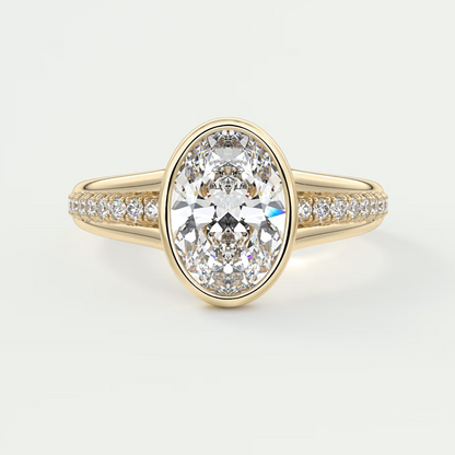 Custom made neriah oval bezel set engagement ring | split shank | diamond lab