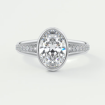Custom made neriah oval bezel set engagement ring | split shank | diamond lab