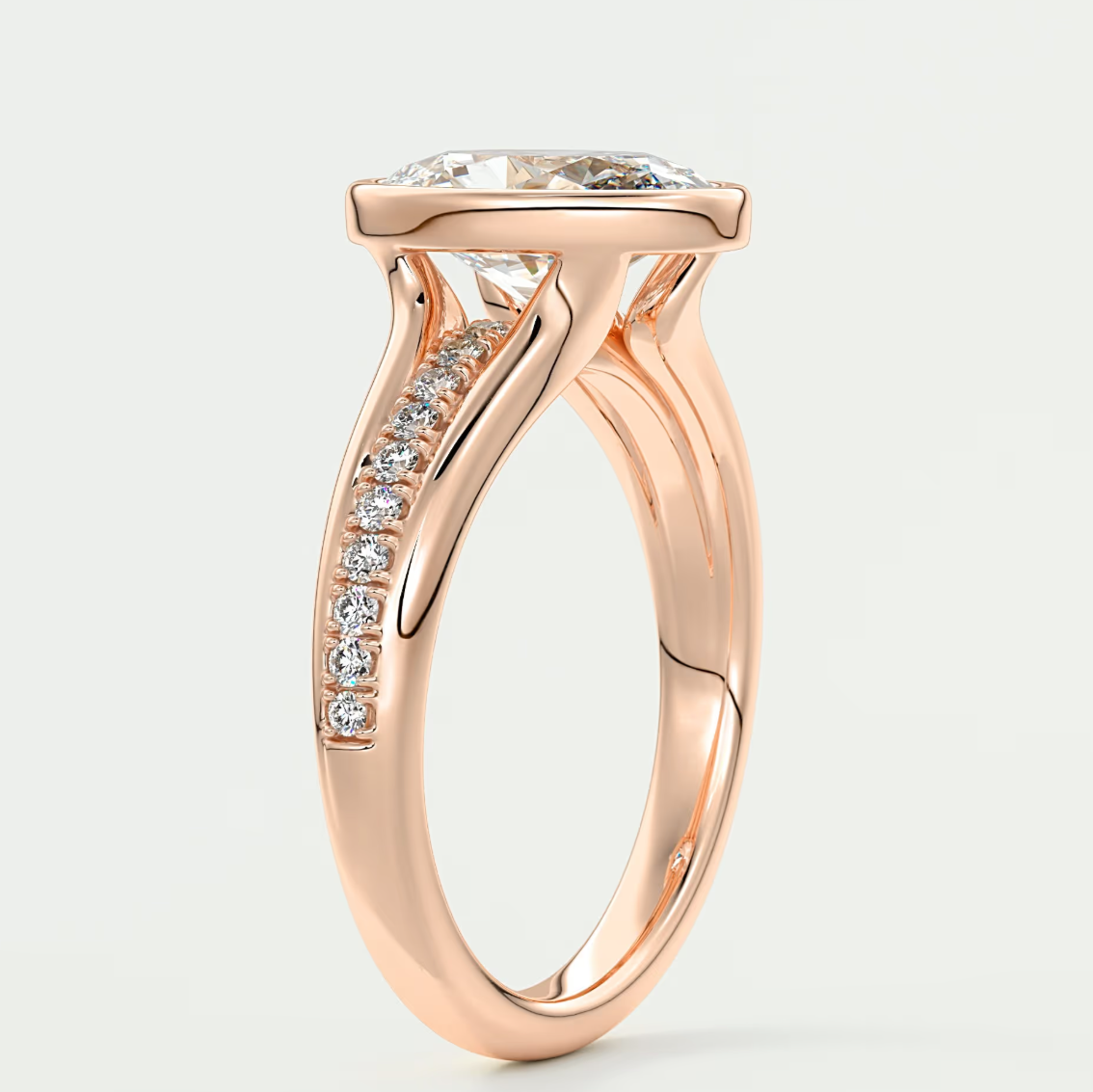 Custom made neriah oval bezel set engagement ring | split shank | diamond lab