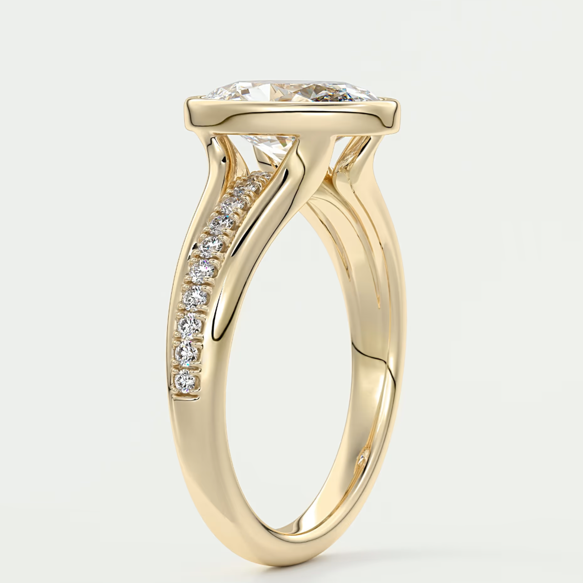 Custom made neriah oval bezel set engagement ring | split shank | diamond lab
