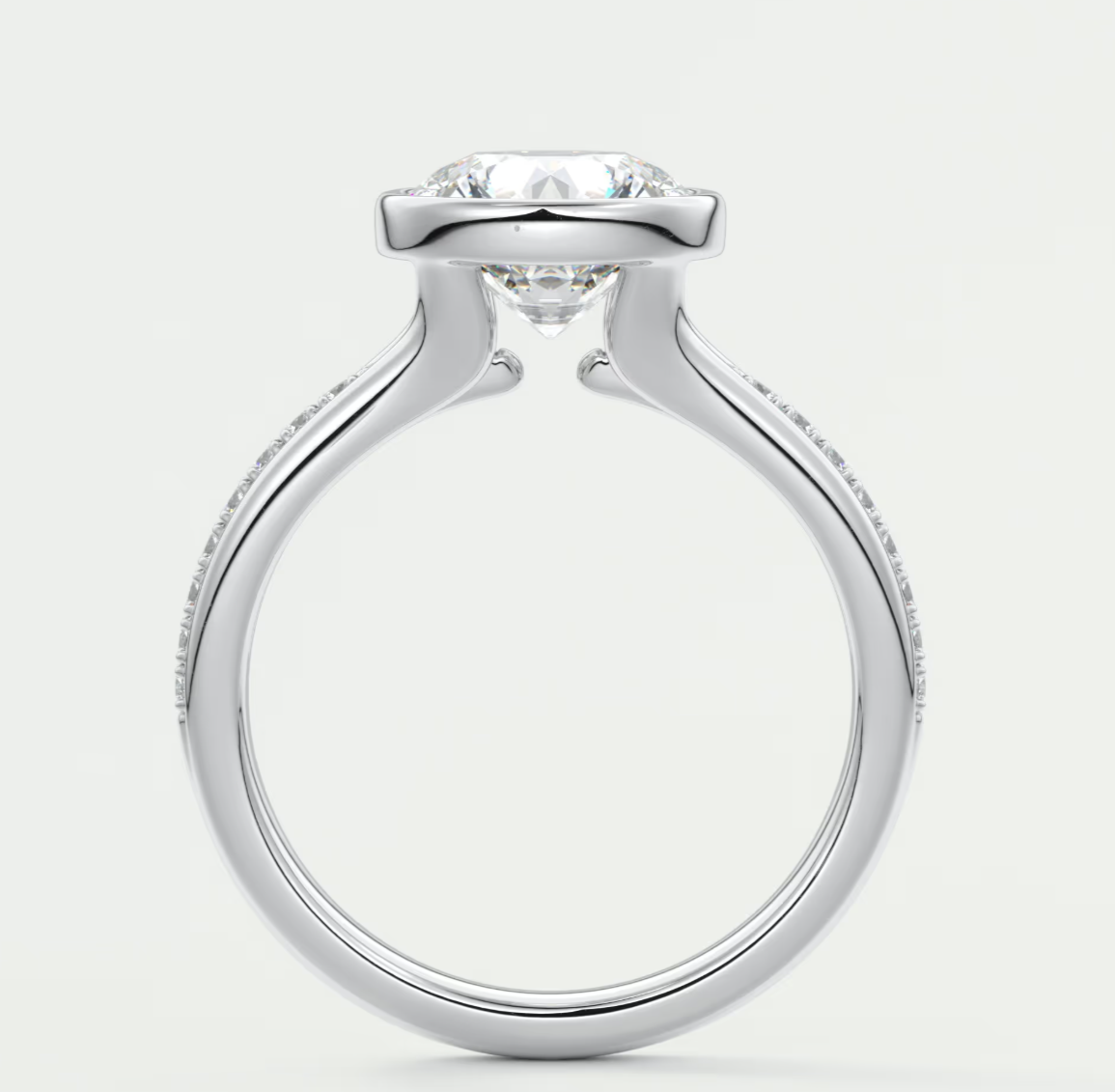 Custom made neriah round bezel engagement ring | split shank design | diamond lab