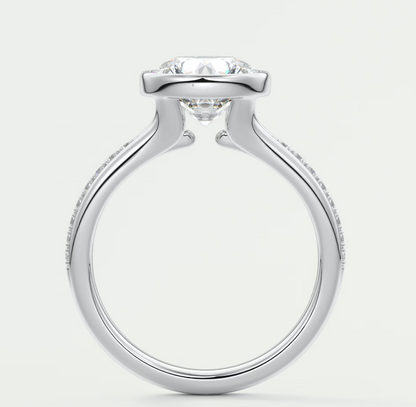 Custom made neriah round bezel engagement ring | split shank design | diamond lab