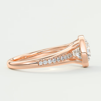 Custom made neriah round bezel engagement ring | split shank design | diamond lab