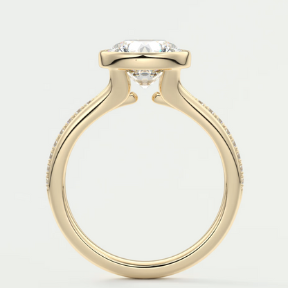 Custom made neriah round bezel engagement ring | split shank design | diamond lab