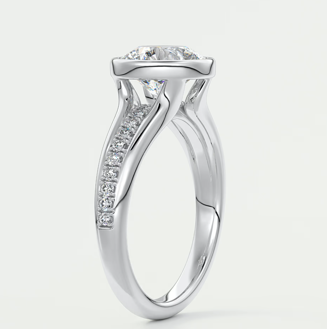 Custom made neriah round bezel engagement ring | split shank design | diamond lab
