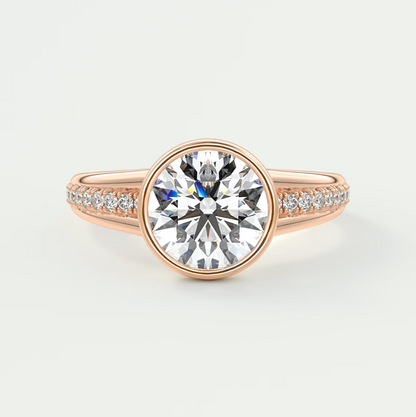 Custom made neriah round bezel engagement ring | split shank design | diamond lab