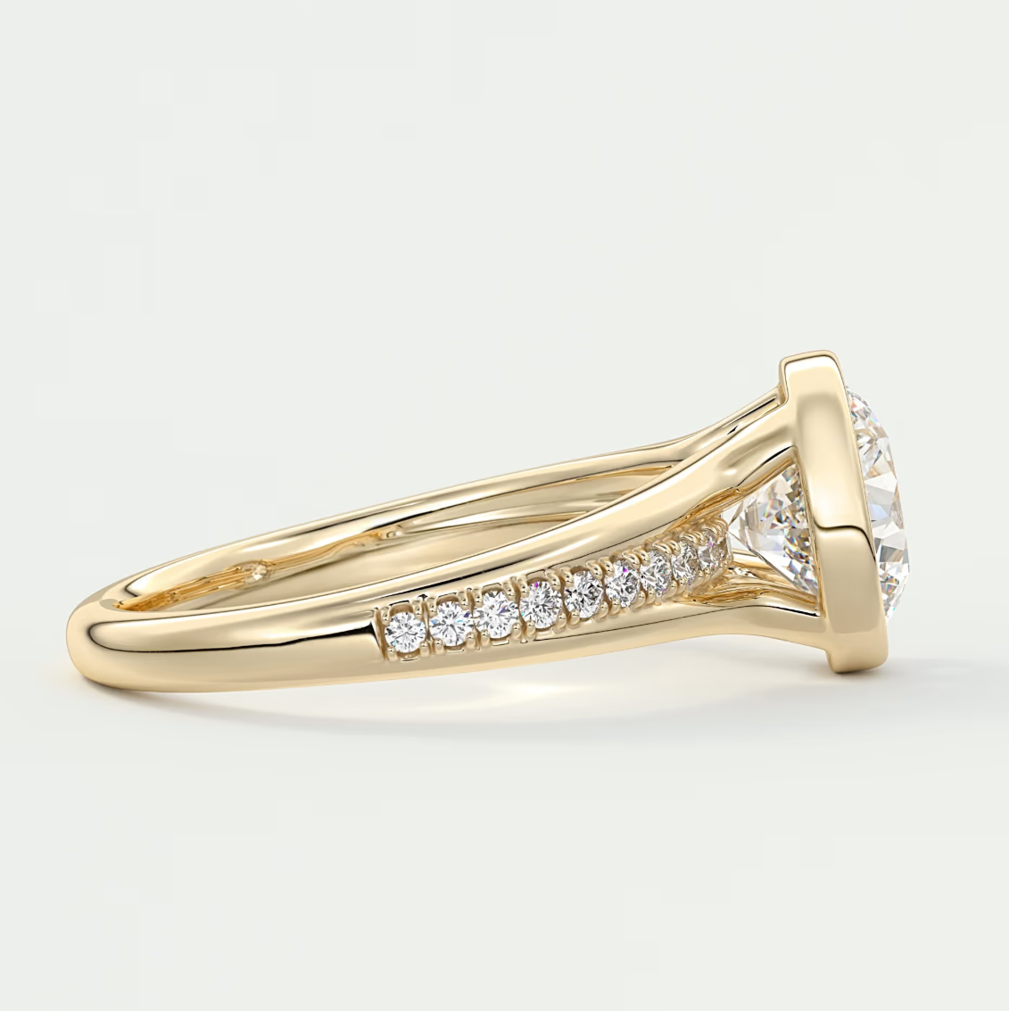 Custom made neriah round bezel engagement ring | split shank design | diamond lab