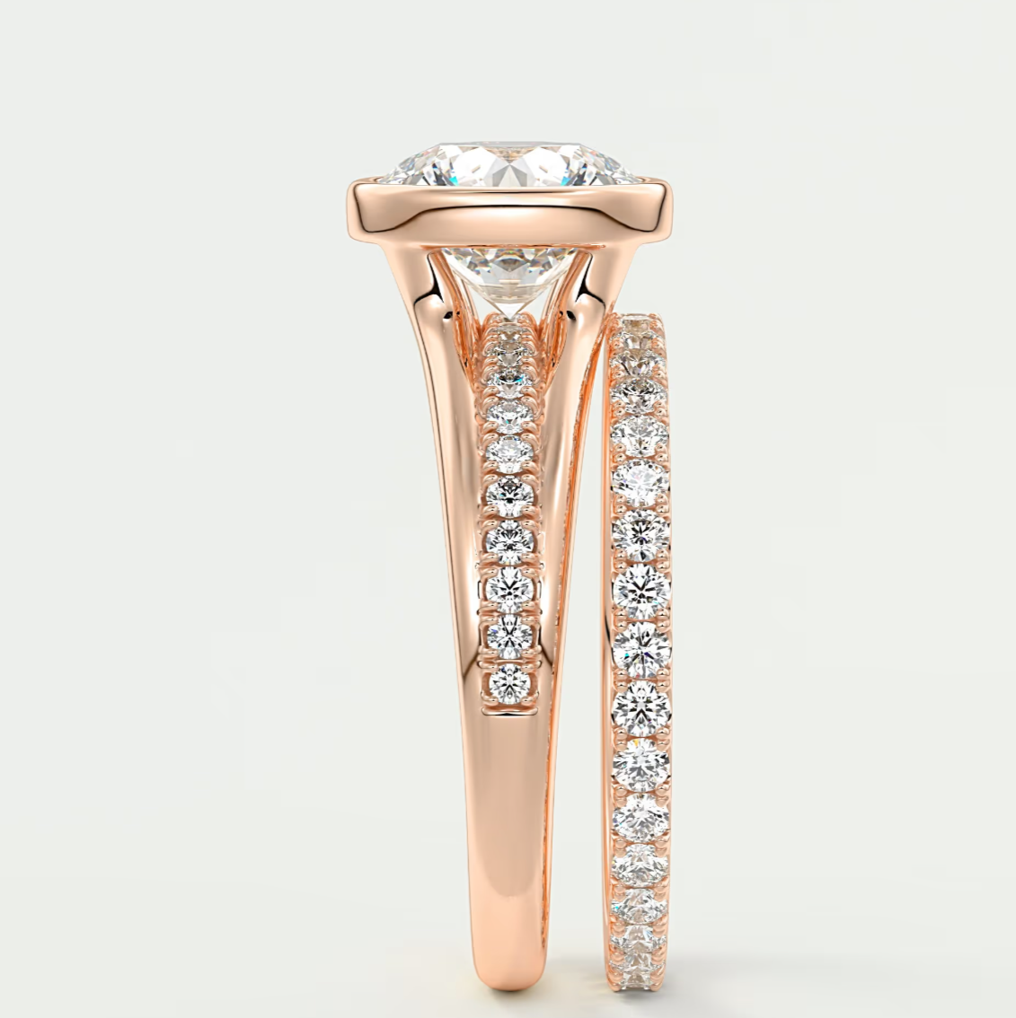 Custom made neriah round bezel engagement ring | split shank design | diamond lab