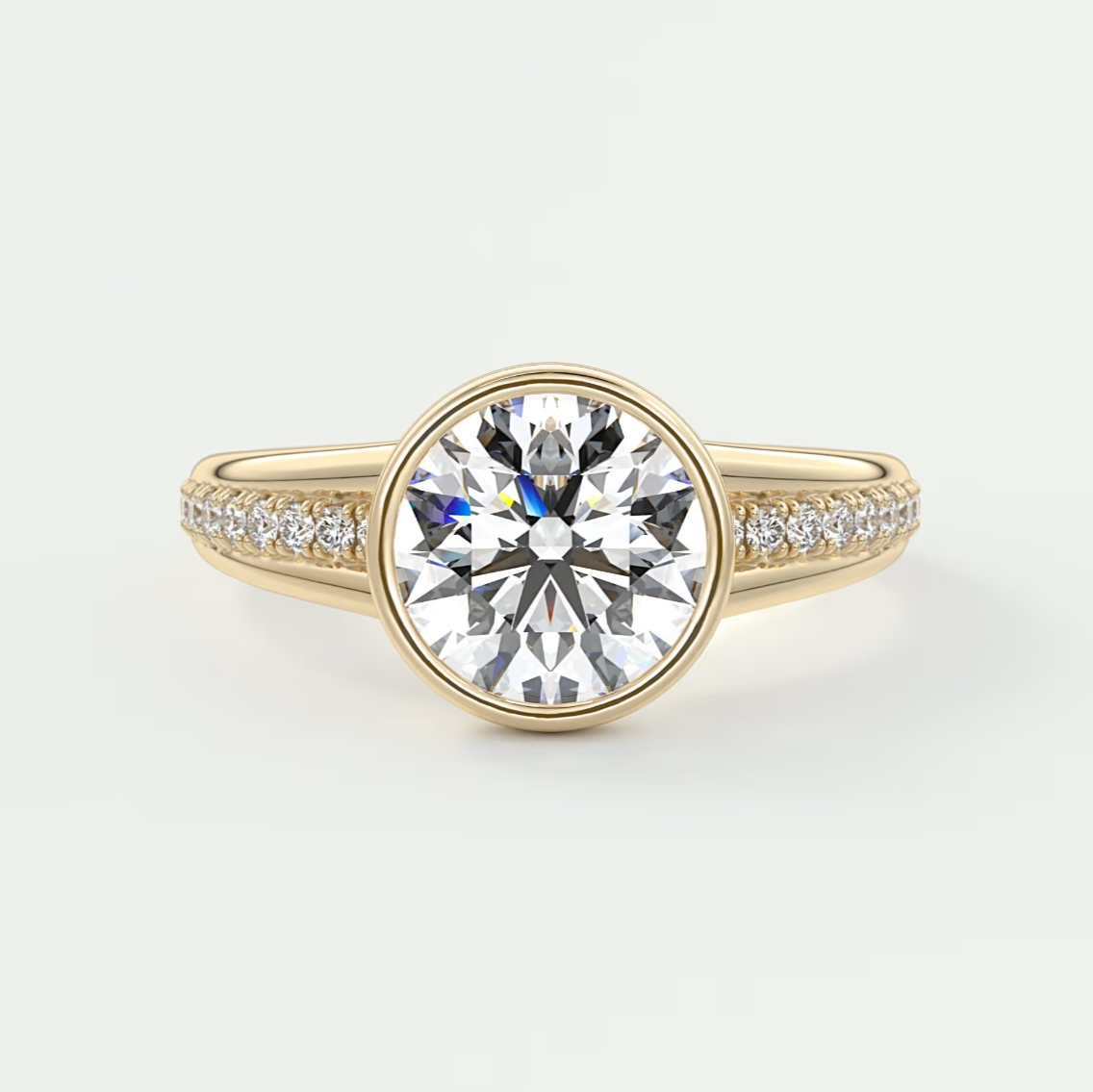 Custom made neriah round bezel engagement ring | split shank design | diamond lab