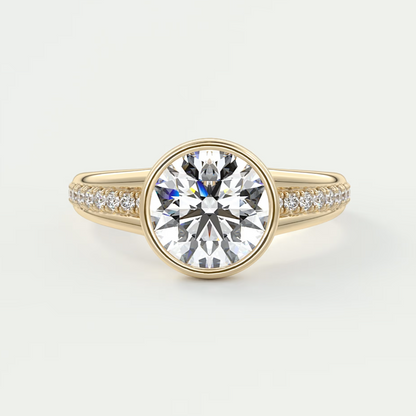 Custom made neriah round bezel engagement ring | split shank design | diamond lab