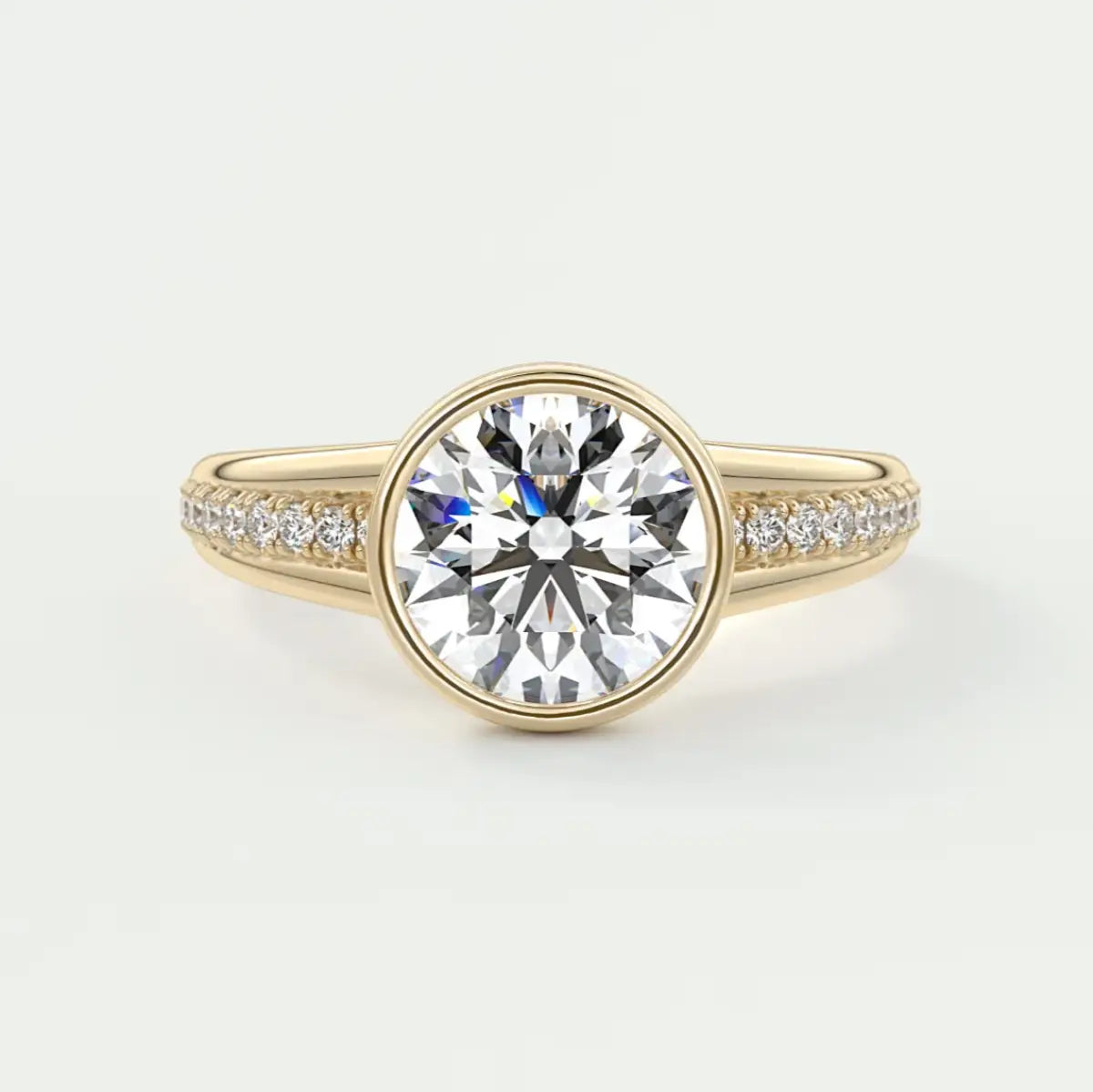 Custom made neriah round bezel engagement ring | split shank design | diamond lab