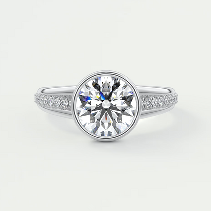 Custom made neriah round bezel engagement ring | split shank design | diamond lab
