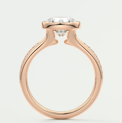 Custom made neriah round bezel engagement ring | split shank design | diamond lab