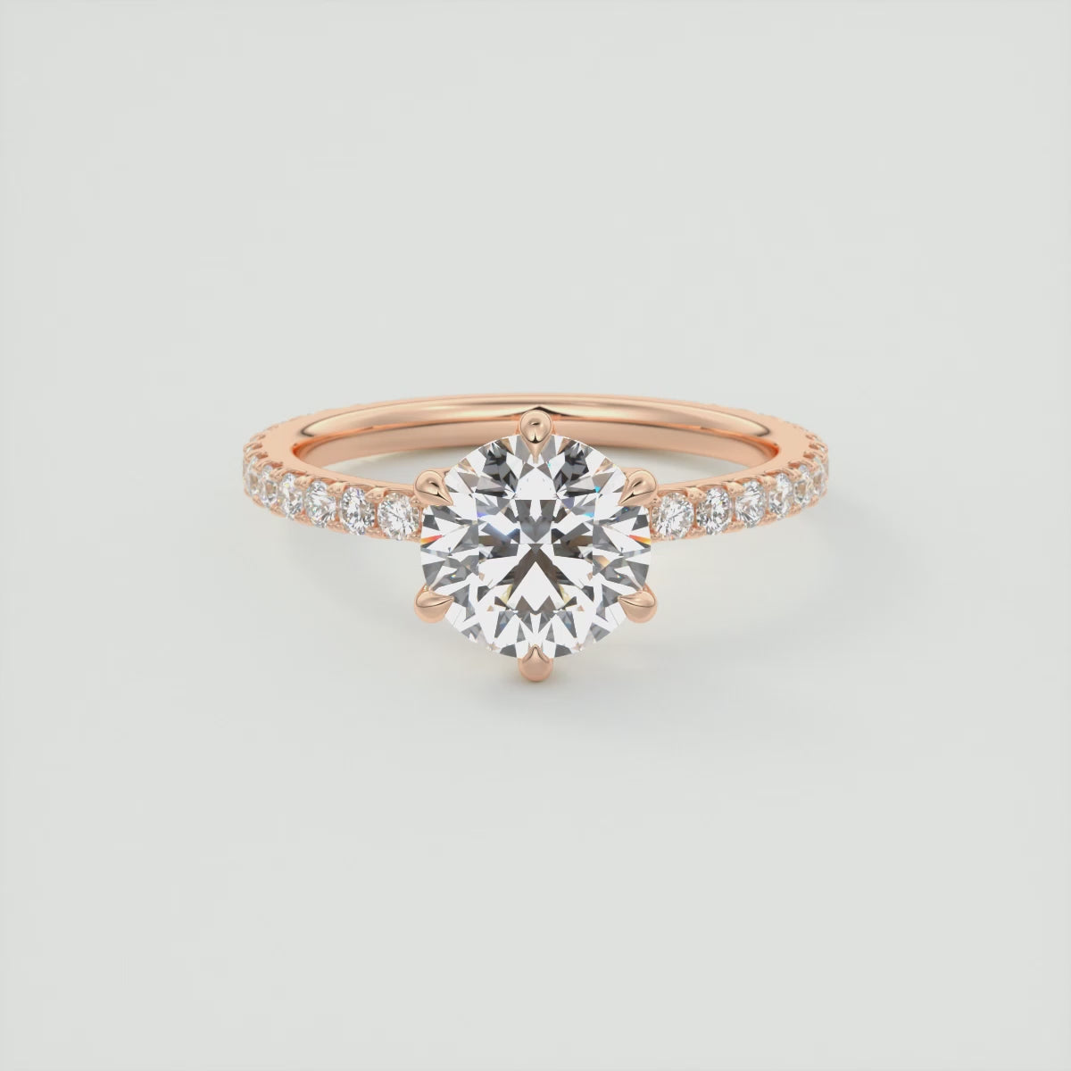 Elara Round Pavé Engagement Ring – Lab Diamond or Moissanite