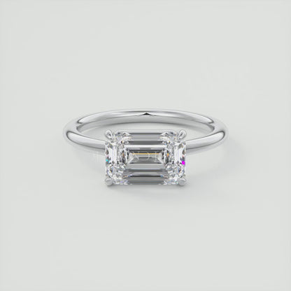 Elysian East-West Emerald Solitaire Engagement Ring – Lab Diamond or Moissanite