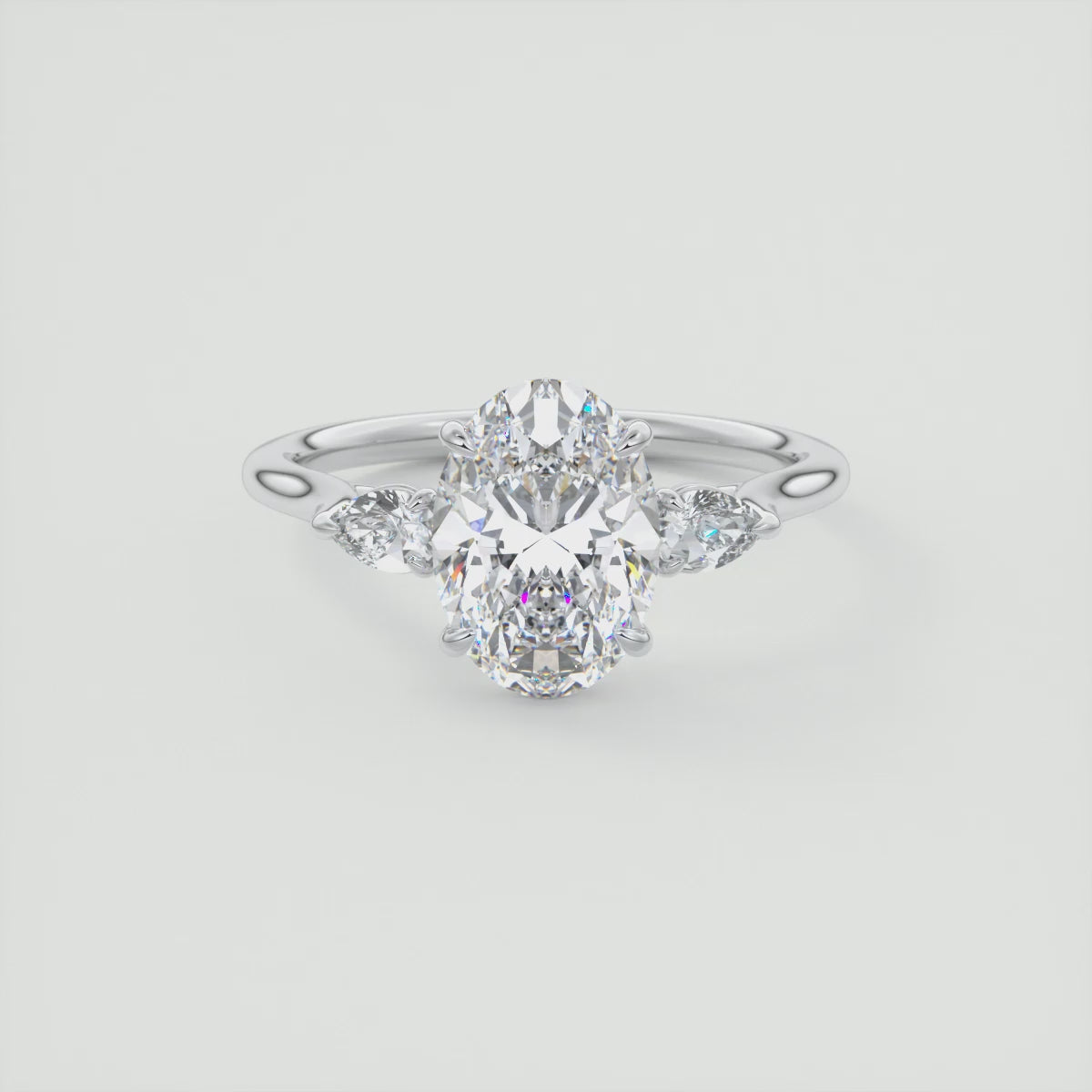 Amara Oval Three-Stone Engagement Ring – Lab Diamond or Moissanite