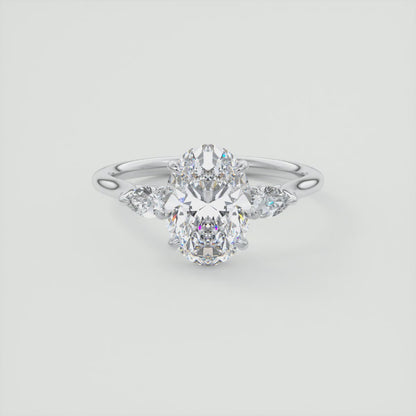 Amara Oval Three-Stone Engagement Ring – Lab Diamond or Moissanite