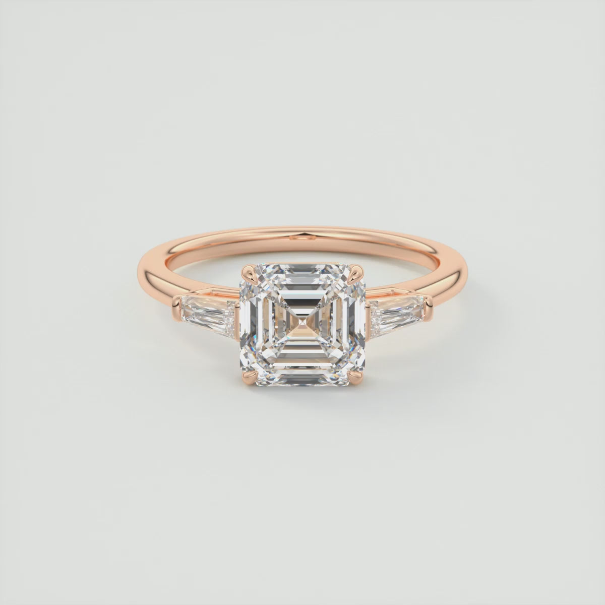 Seraphine Asscher Three-Stone Engagement Ring – Lab Diamond or Moissanite