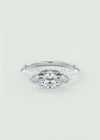 Alosta Marquise East-West Half Bezel Engagement Ring – Lab Diamond or Moissanite