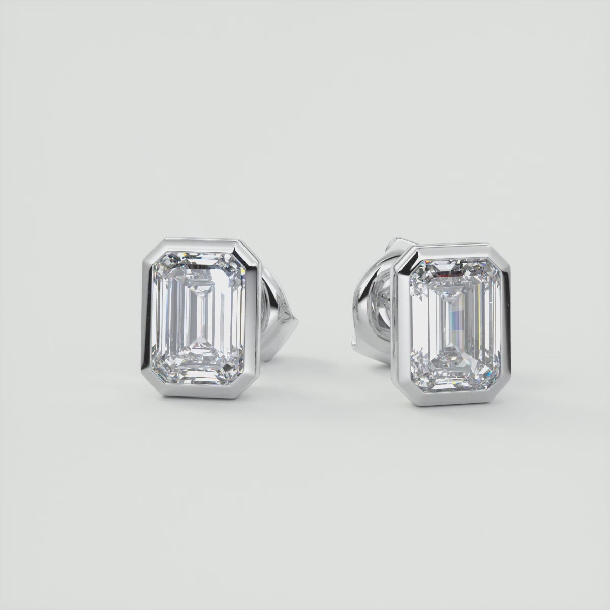 Sophisticated Emerald Bezel Stud Earrings | Lab Diamond or Moissanite