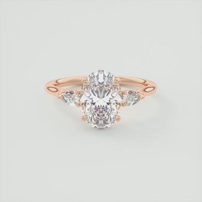 Amara Oval Three-Stone Engagement Ring – Lab Diamond or Moissanite