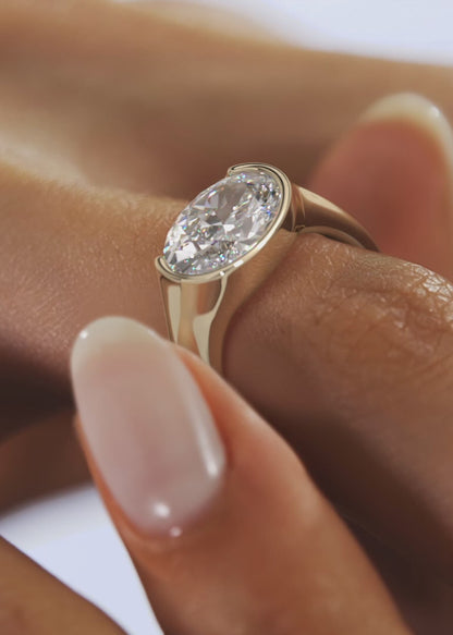Lyra East-West Oval Half Bezel Engagement Ring