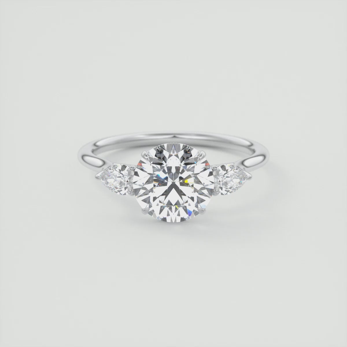 Amara Round Three-Stone Engagement Ring – Lab Diamond or Moissanite