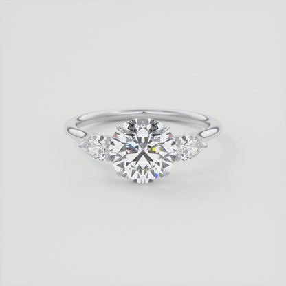 Amara Round Three-Stone Engagement Ring – Lab Diamond or Moissanite