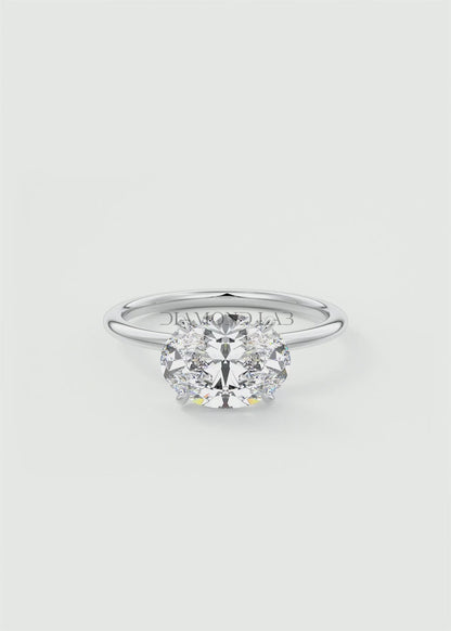 Luna East-West Oval Lab Diamond or Moissanite Engagement Ring
