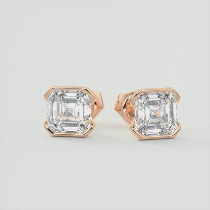 Sleek Asscher Half-Bezel Stud Earrings