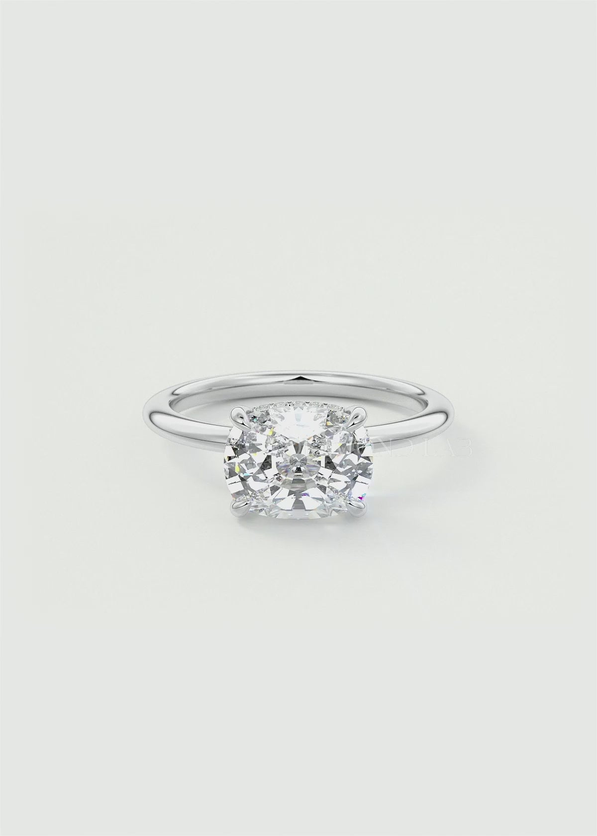 Celestia East-West Elongated Cushion Hidden Halo Ring – Lab Diamond or Moissanite