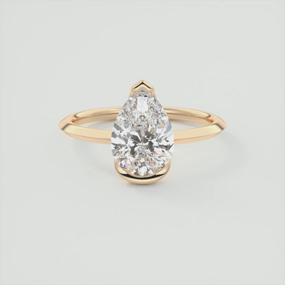 Solara Pear Half Bezel Ring – Lab Diamond or Moissanite